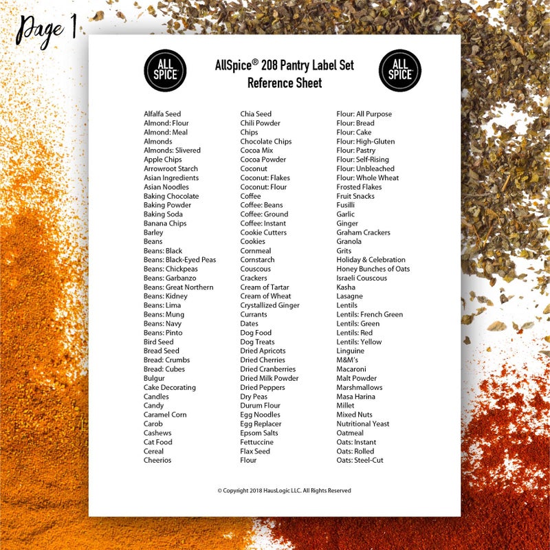 AllSpice 208 Preprinted Water Resistant Bulk Pantry Labels Set - Image 3